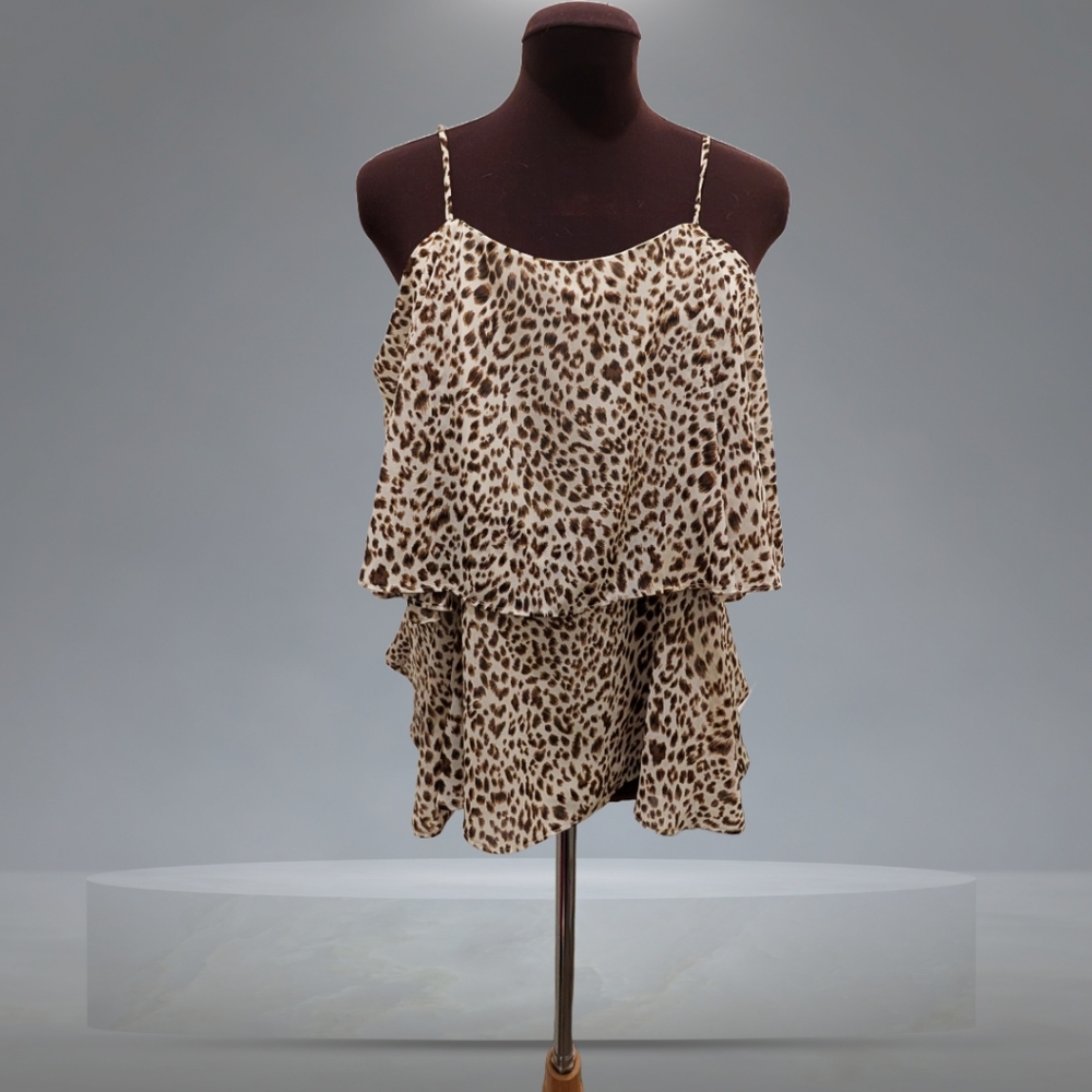 SAM EDELMAN Ludlow Tiered Animal Print Cold Shoulder Top Size Large